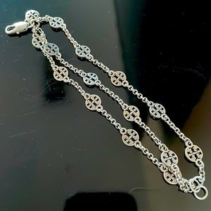 TORY BURCH•Triple Layered Silvertone Logo Bracelet